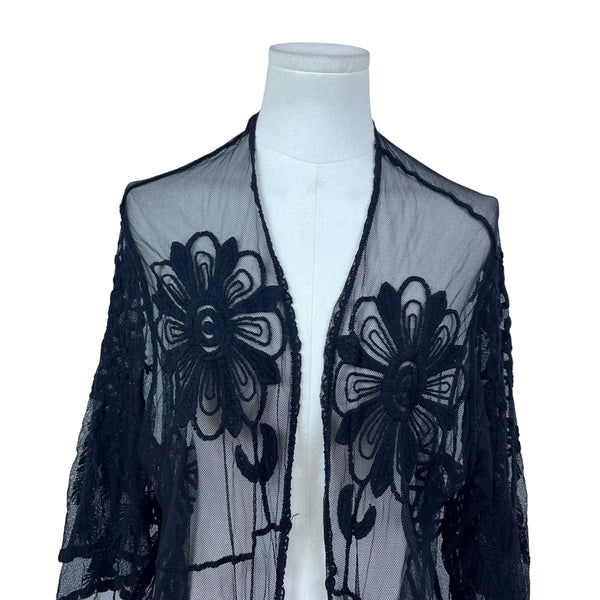 ReeBees Black Lace Women's Kimono Floral Embroidered Cardigan Duster Cover Up OS