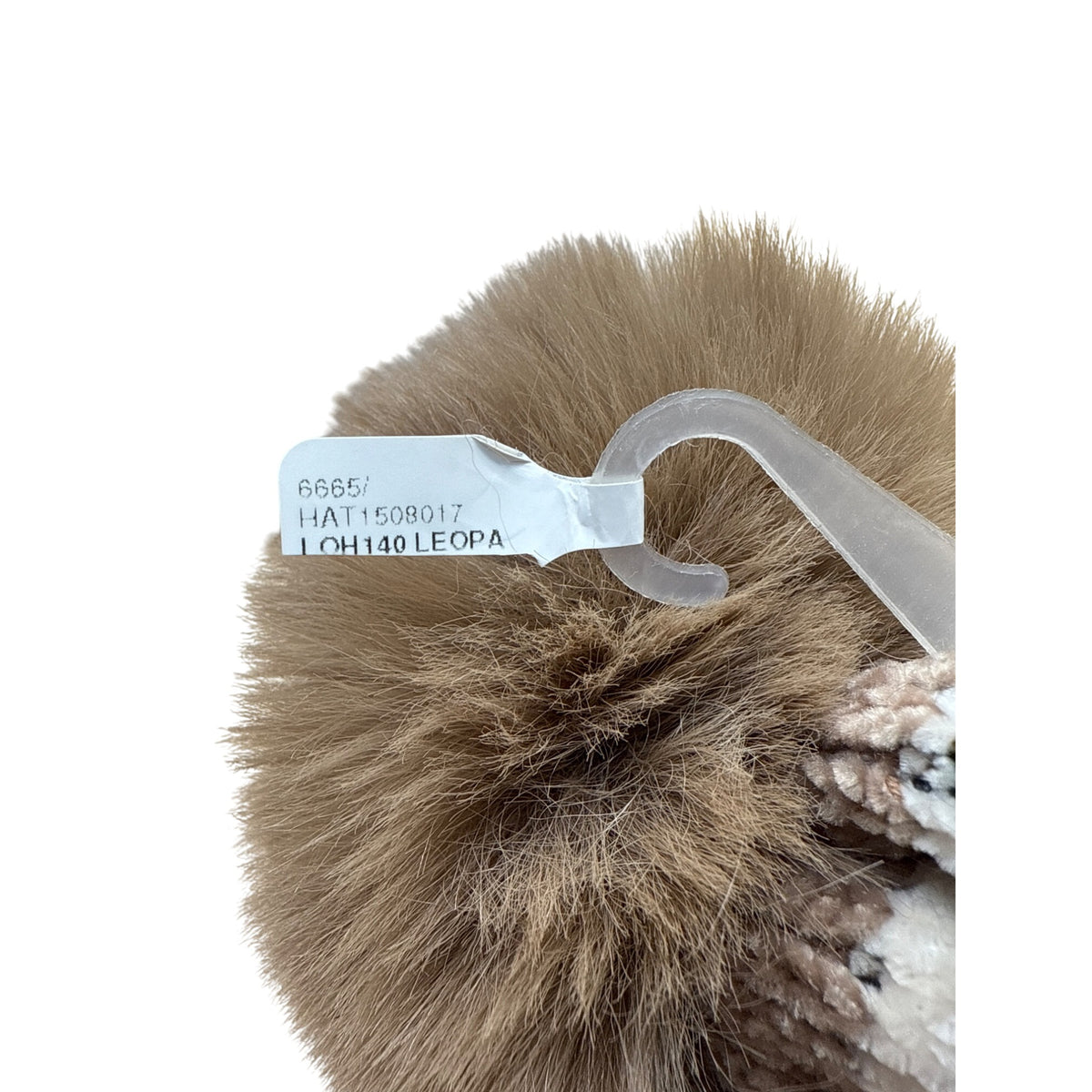 Leopard Print Knit Beanie With Faux Fur Pom Brown Ribbed