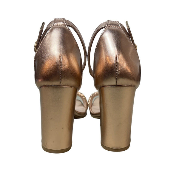 Top Moda Women's RoseGold Open Toe Chunky High Heels (3.5in) Sz 6.5