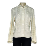 Loft White Hooded Cable Knit Cardigan Sweater With Button Front & Pockets Size S