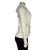 Loft White Hooded Cable Knit Cardigan Sweater With Button Front & Pockets Size S