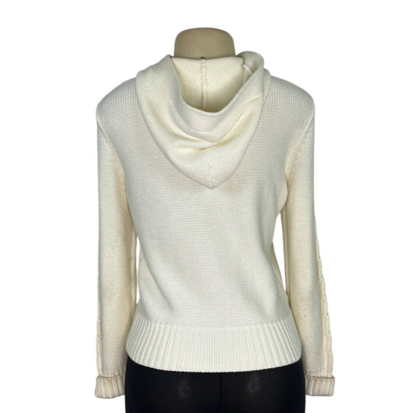 Loft White Hooded Cable Knit Cardigan Sweater With Button Front & Pockets Size S