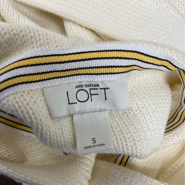Loft White Hooded Cable Knit Cardigan Sweater With Button Front & Pockets Size S