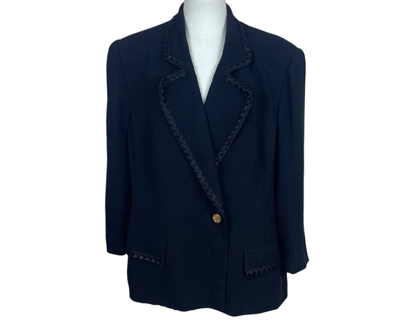 Bicci Navy Womens Blazer Gold Button Braided Trim Pre-Owned Size M