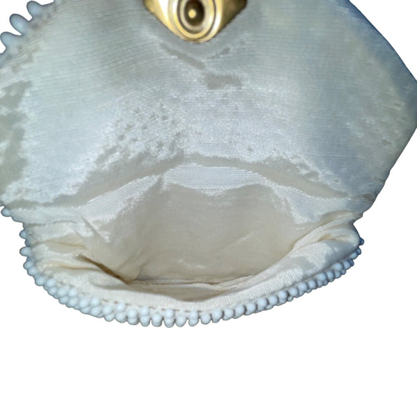 Petite-Bead Womens White Beaded Floral Vintage Scalloped Design Handbag