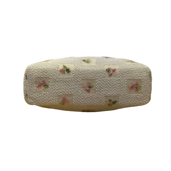 Petite-Bead Womens White Beaded Floral Vintage Scalloped Design Handbag