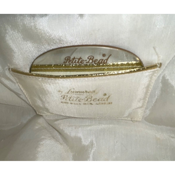 Petite-Bead Womens White Beaded Floral Vintage Scalloped Design Handbag