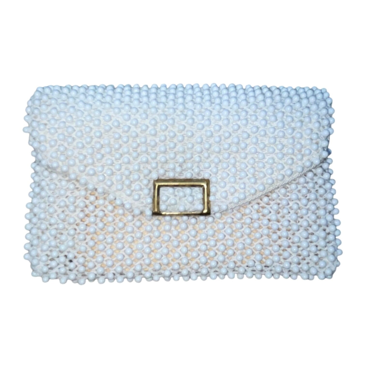 Petite-Bead Womens White Beaded Floral Vintage Scalloped Design Handbag