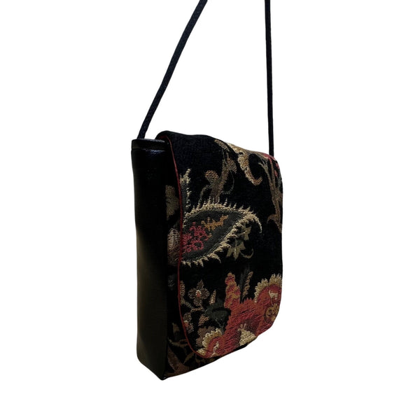 Floral Tapestry Women’s Black And Red Crossbody Shoulder Bag Multicolor Size S