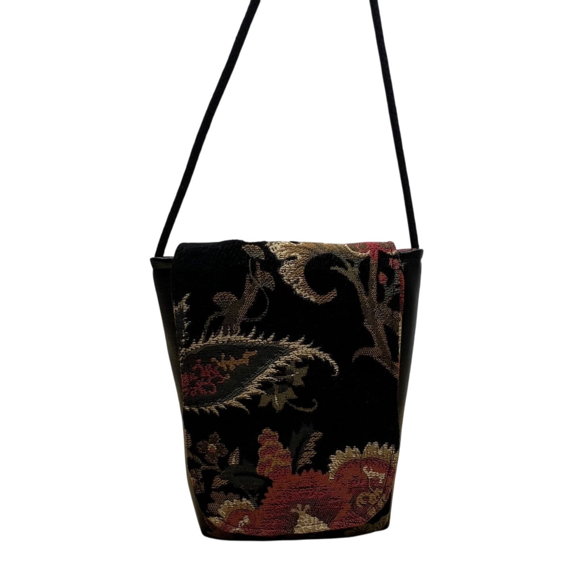 Floral Tapestry Women’s Black And Red Crossbody Shoulder Bag Multicolor Size S