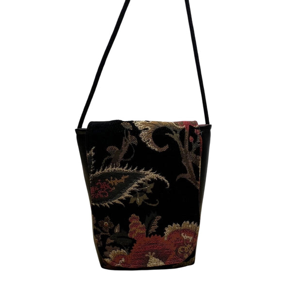 Floral Tapestry Women’s Black And Red Crossbody Shoulder Bag Multicolor Size S