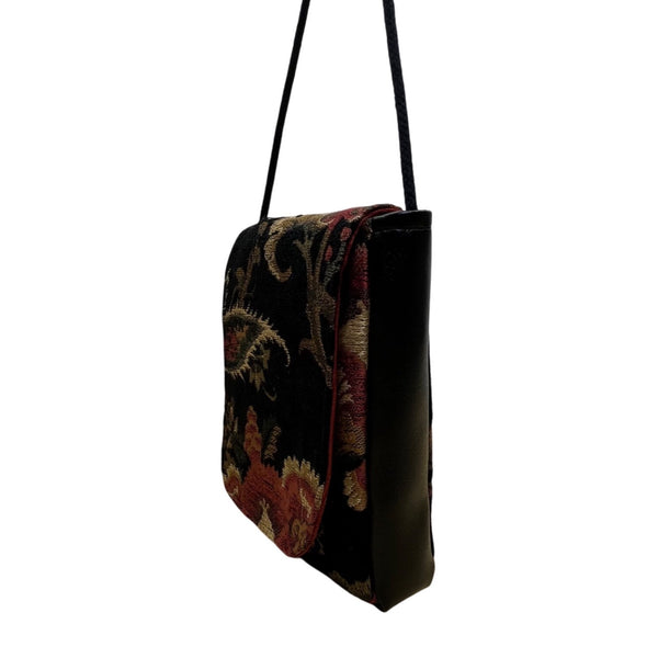 Floral Tapestry Women’s Black And Red Crossbody Shoulder Bag Multicolor Size S
