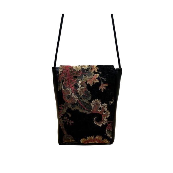 Floral Tapestry Women’s Black And Red Crossbody Shoulder Bag Multicolor Size S