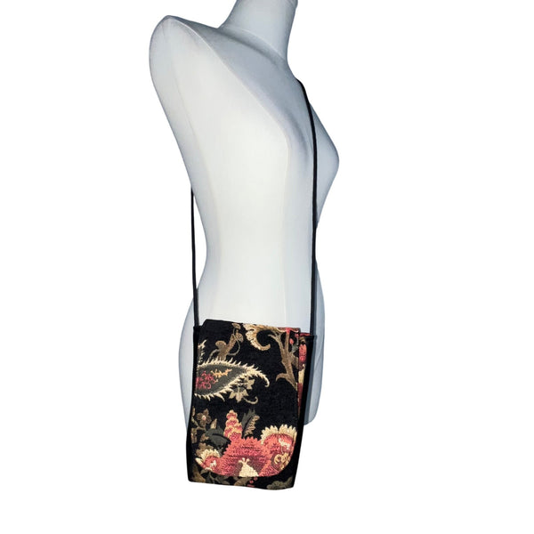 Floral Tapestry Women’s Black And Red Crossbody Shoulder Bag Multicolor Size S
