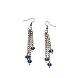 Blue Bead Chain Dangle Earrings With Fishhook Backings Lightweight Jewelry