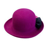 Magenta Wool Bowler Hat With Black & Pink Flower Accents