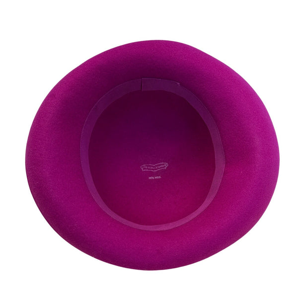 Magenta Wool Bowler Hat With Black & Pink Flower Accents