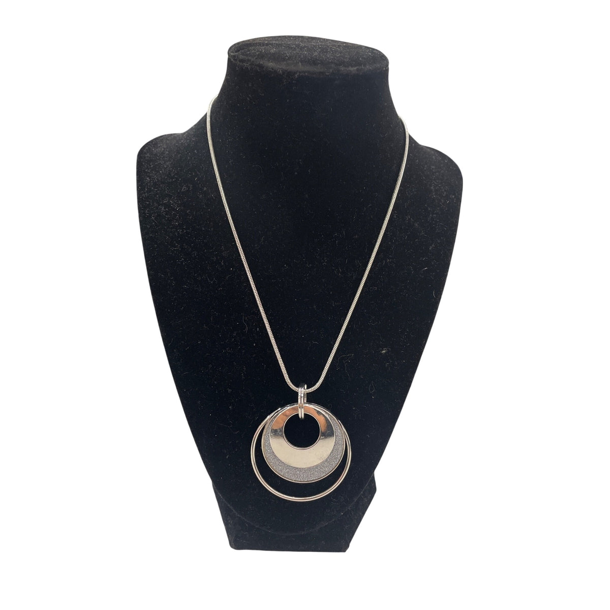 Silver Tone Womens Triple Circle Pendant Necklace