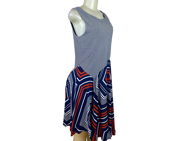 Maeve Women's Navy Sleeveless Assymetrical Dress With Geometric Patterns Sz M