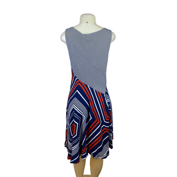 Maeve Women's Navy Sleeveless Assymetrical Dress With Geometric Patterns Sz M
