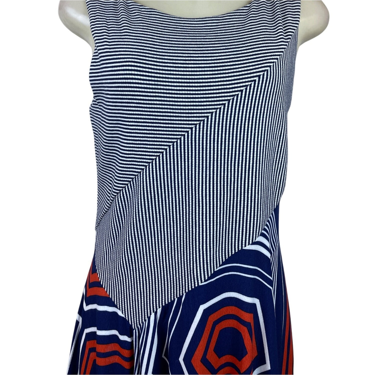 Maeve Women's Navy Sleeveless Assymetrical Dress With Geometric Patterns Sz M