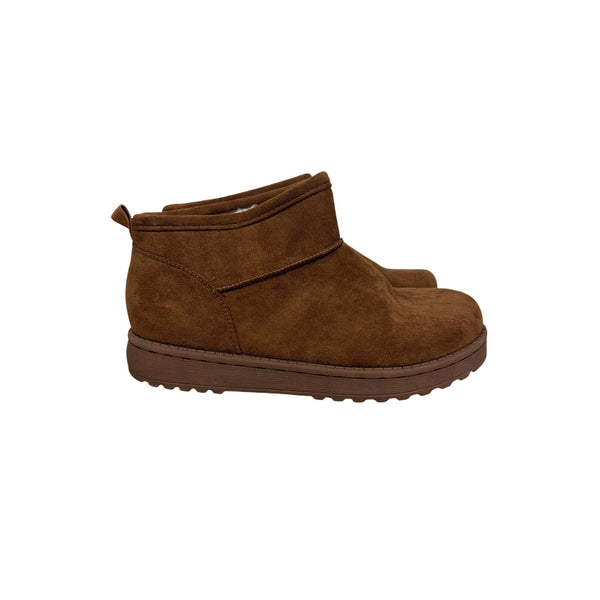 SO Womens Chestnut Faux Suede Textured Bootie Slippers Size 6 Medium Warm Lining