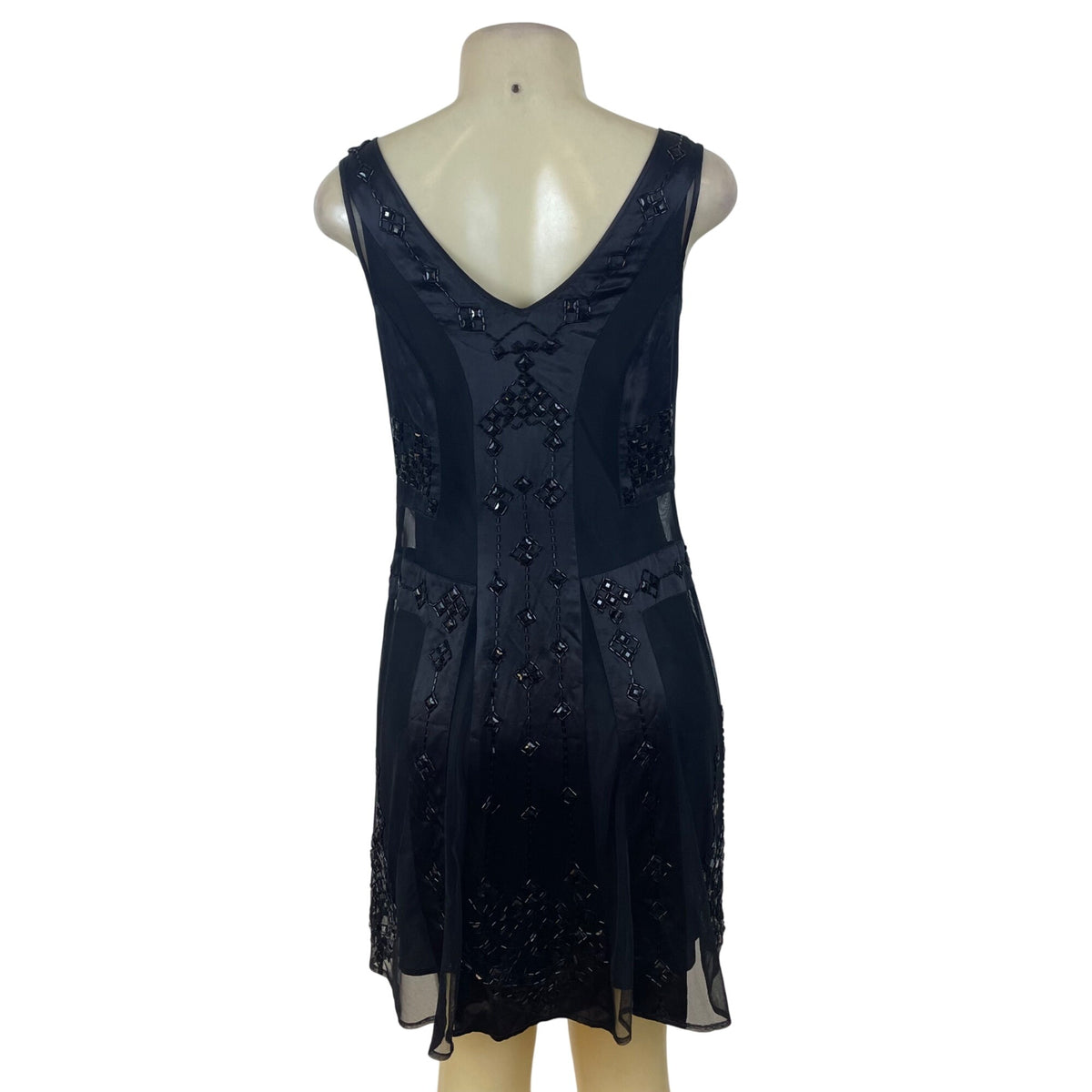 Belle by oasis Black Womens Sleeveless Beaded Cocktail Dress Chiffon Sz 8/34