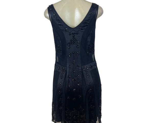 Belle by oasis Black Womens Sleeveless Beaded Cocktail Dress Chiffon Sz 8/34