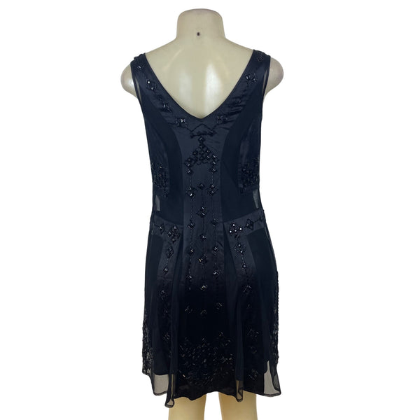 Belle by oasis Black Womens Sleeveless Beaded Cocktail Dress Chiffon Sz 8/34