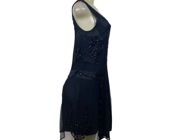 Belle by oasis Black Womens Sleeveless Beaded Cocktail Dress Chiffon Sz 8/34