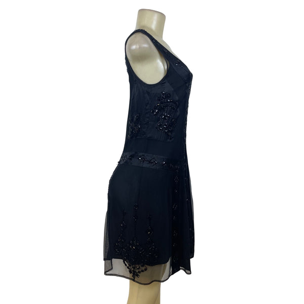 Belle by oasis Black Womens Sleeveless Beaded Cocktail Dress Chiffon Sz 8/34