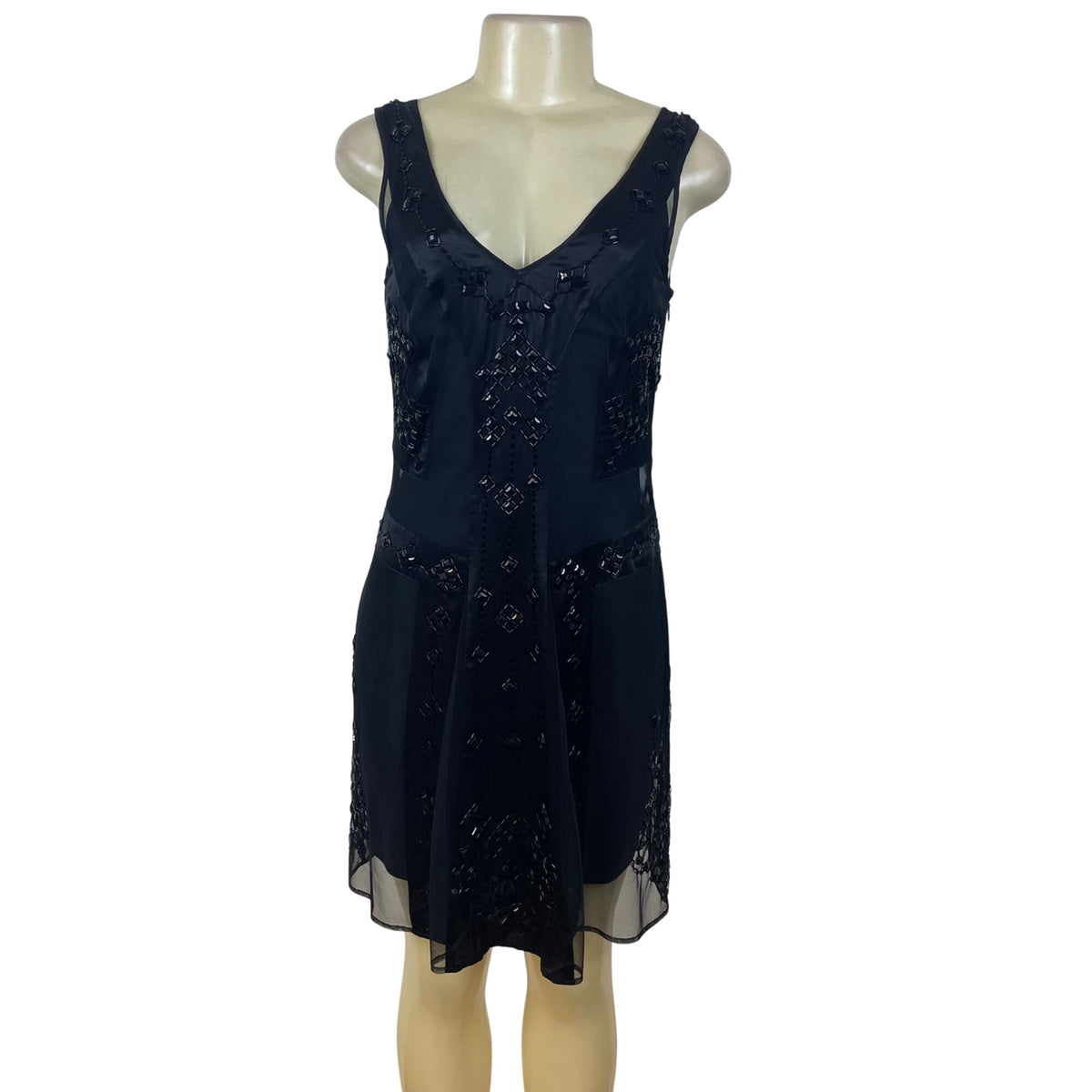 Belle by oasis Black Womens Sleeveless Beaded Cocktail Dress Chiffon Sz 8/34