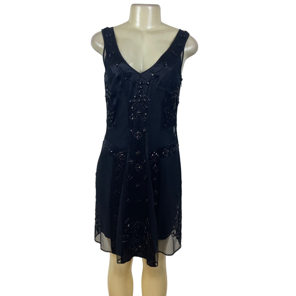 Belle by oasis Black Womens Sleeveless Beaded Cocktail Dress Chiffon Sz 8/34