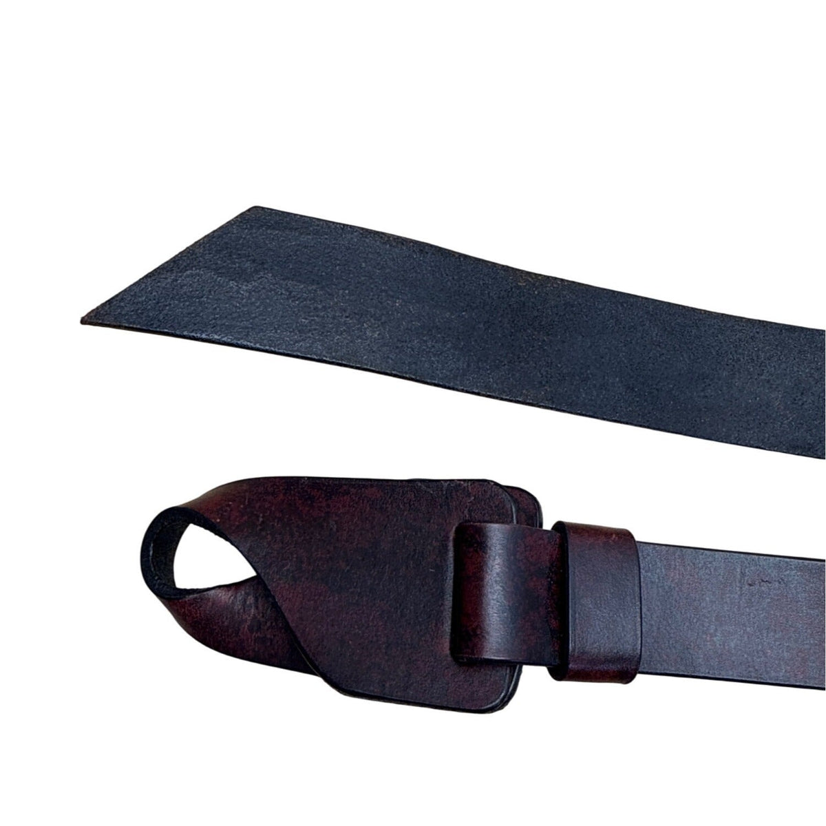 Vintage Black & Brown Leather Wrap Belt With Unique Loop Buckle Design For Women