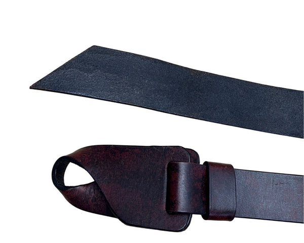 Vintage Black & Brown Leather Wrap Belt With Unique Loop Buckle Design For Women