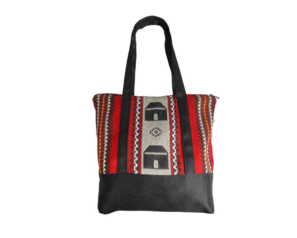 Oriental Ethnic design Handstitched Women's Red Tote Bag Sz M