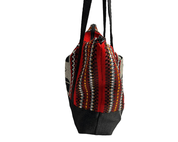 Oriental Ethnic design Handstitched Women's Red Tote Bag Sz M