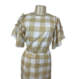 Who What Wear Yellow & White Gingham Ruffle Sleeve Dress With Waist Tie Size S