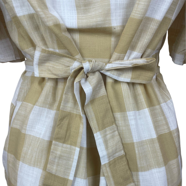 Who What Wear Yellow & White Gingham Ruffle Sleeve Dress With Waist Tie Size S