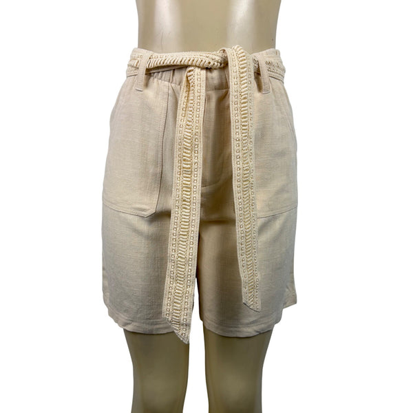 Soft Surroundings Womens Beige Rayon/Linen High-Waist Belted Shorts Size S - New