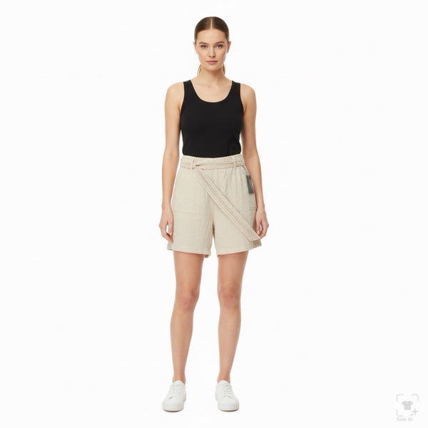 Soft Surroundings Womens Beige Rayon/Linen High-Waist Belted Shorts Size S - New