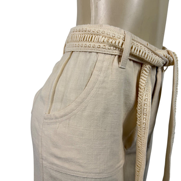 Soft Surroundings Womens Beige Rayon/Linen High-Waist Belted Shorts Size S - New