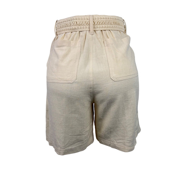 Soft Surroundings Womens Beige Rayon/Linen High-Waist Belted Shorts Size S - New