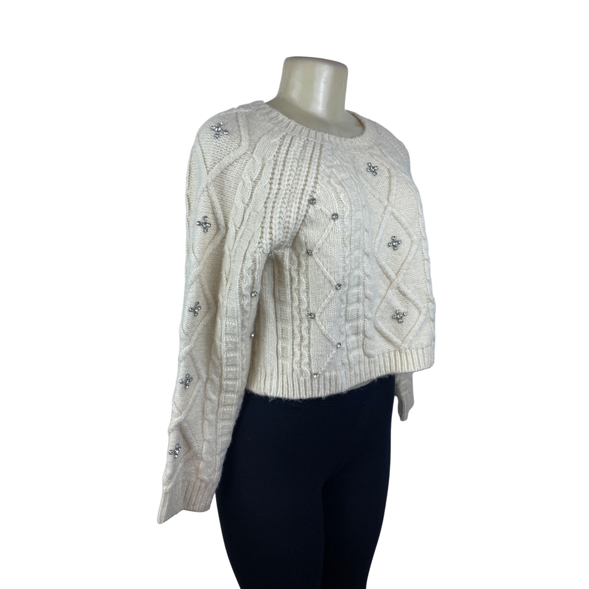 Astr The Label Womens Cream Cropped Cable Knit Sweater SZ XS