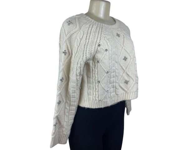 Astr The Label Womens Cream Cropped Cable Knit Sweater SZ XS
