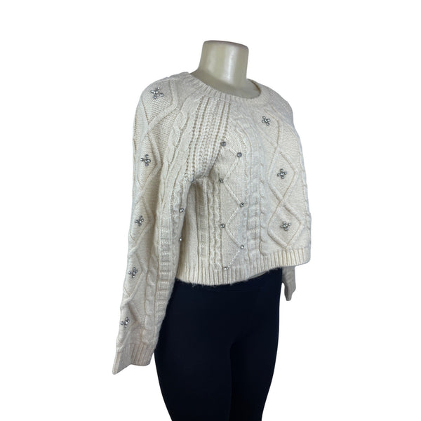 Astr The Label Womens Cream Cropped Cable Knit Sweater SZ XS