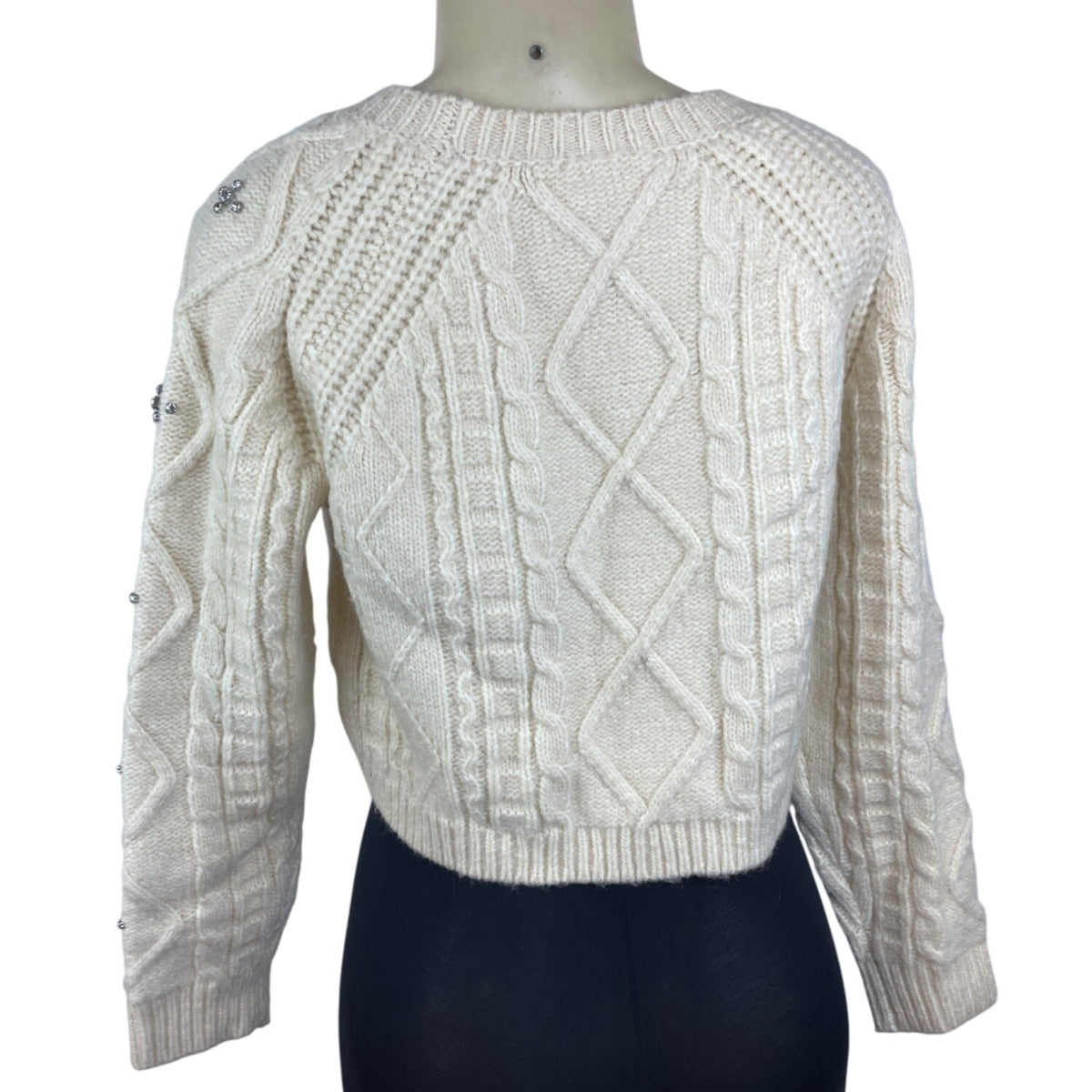 Astr The Label Womens Cream Cropped Cable Knit Sweater SZ XS