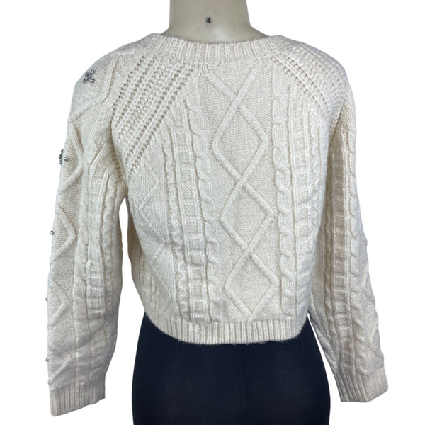 Astr The Label Womens Cream Cropped Cable Knit Sweater SZ XS