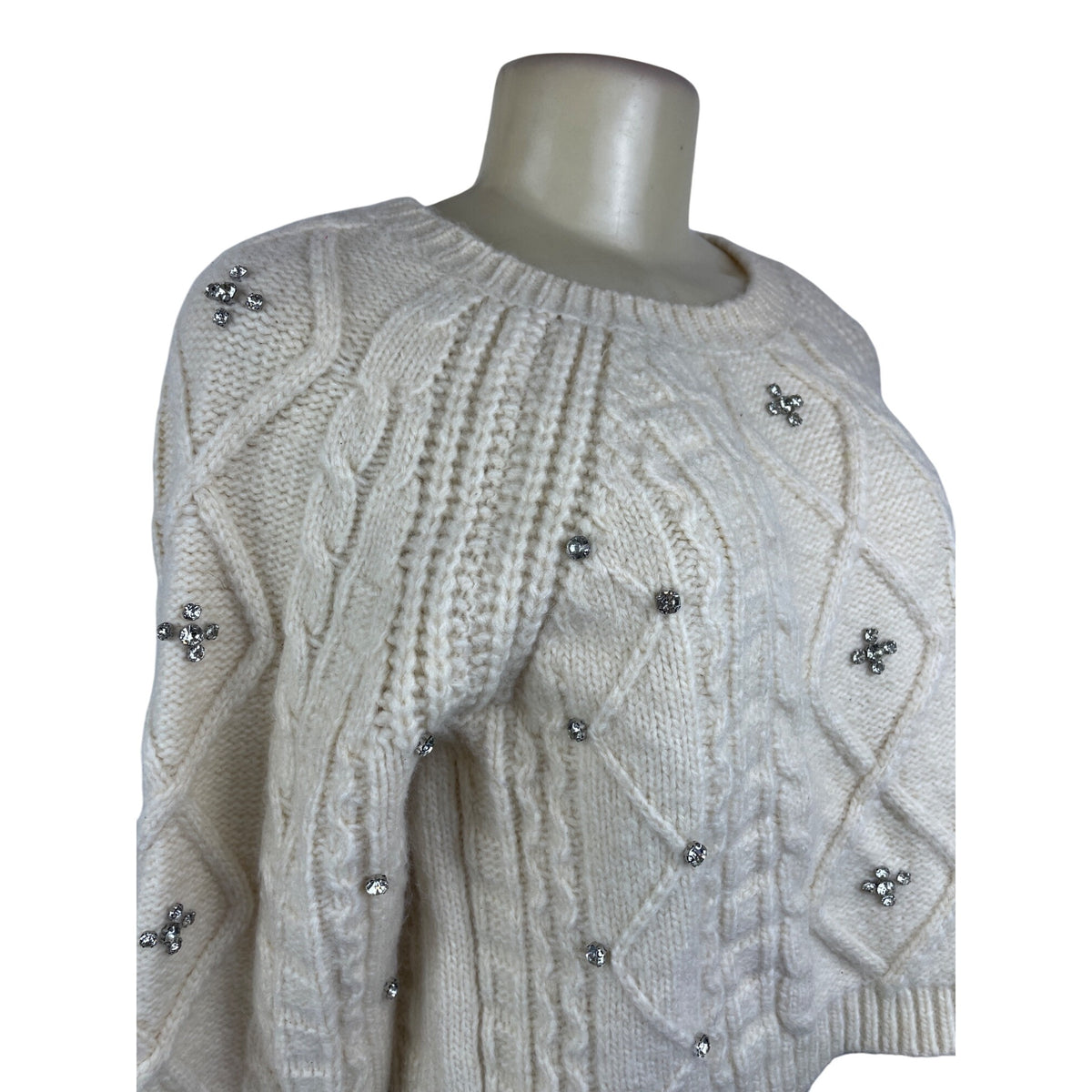 Astr The Label Womens Cream Cropped Cable Knit Sweater SZ XS