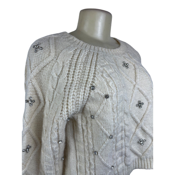 Astr The Label Womens Cream Cropped Cable Knit Sweater SZ XS